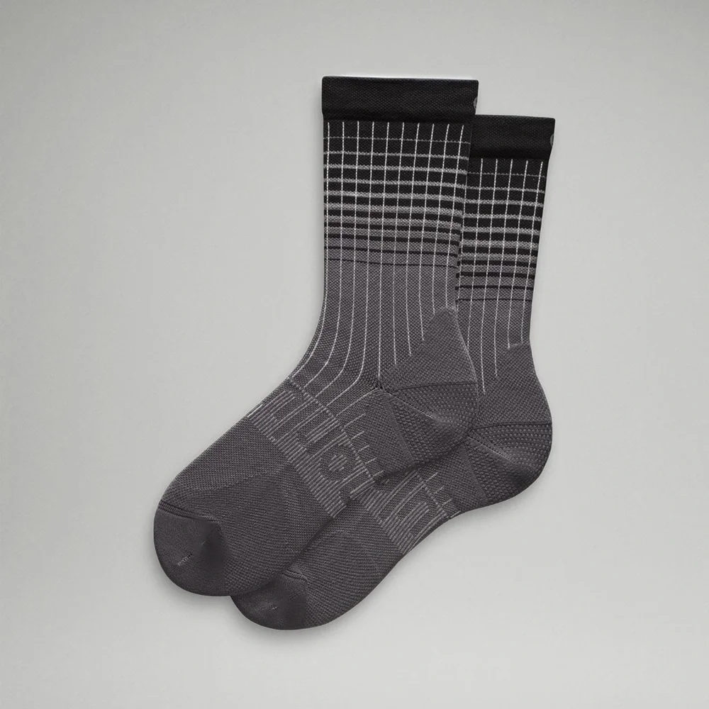Lululemon Women Power Stride Crew Socks*Reflective, Black/Traverse Grey/White, L